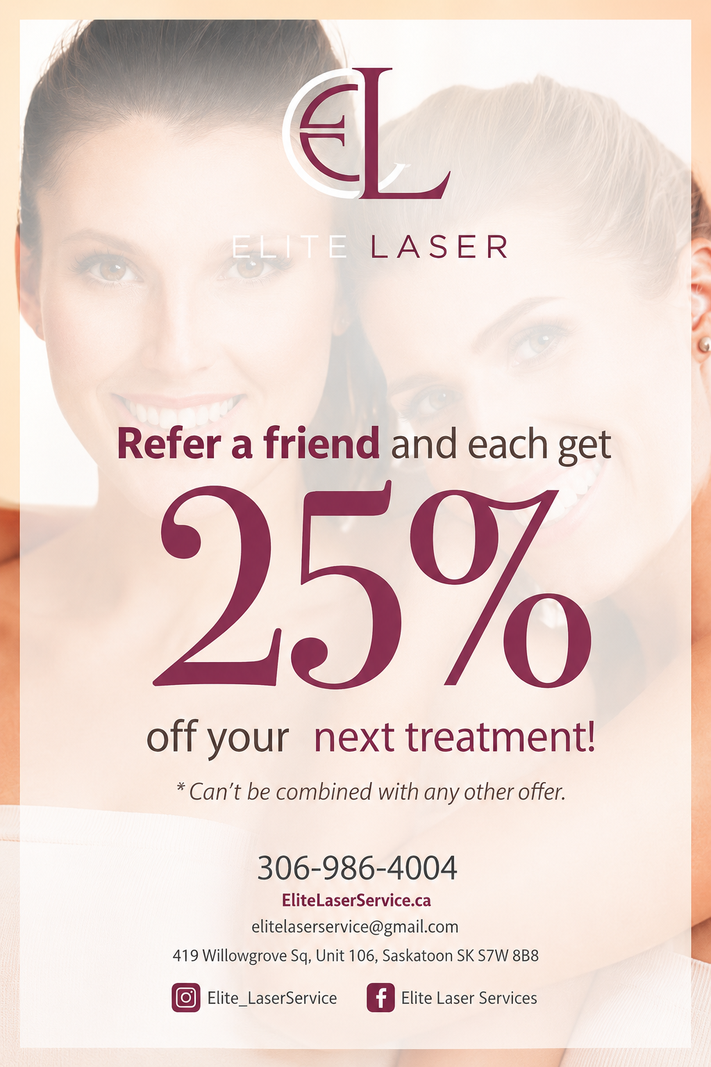 Refer a friend and each get 25% off your next treatment — Elite Laser Services